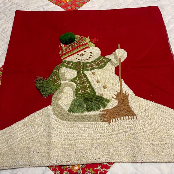 New Pottery Barn Christmas Melting Snowman Crewel Embroidered Pillow Cover, 18” - Picture 3 of 13